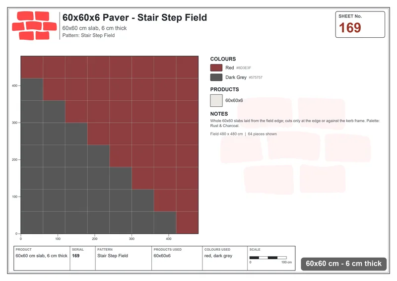 Interlock (Pasco) 60x60 cm · SQ66-169 · Stair Step Tri-Tone · Laying plan Interlock (Pasco) 60x60 cm · SQ66-169 · Stair Step Tri-Tone · Laying plan