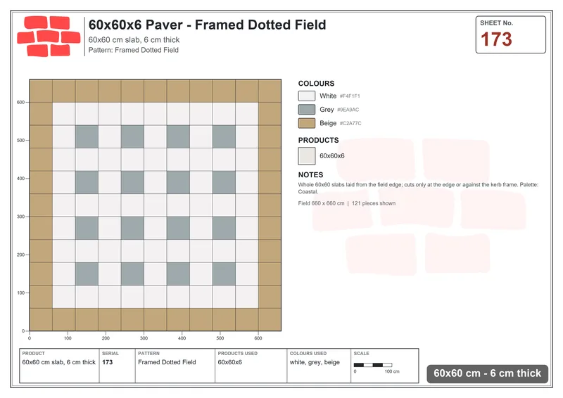 Interlock (Pasco) 60x60 cm · SQ66-173 · Framed Dotted Field · Laying plan Interlock (Pasco) 60x60 cm · SQ66-173 · Framed Dotted Field · Laying plan