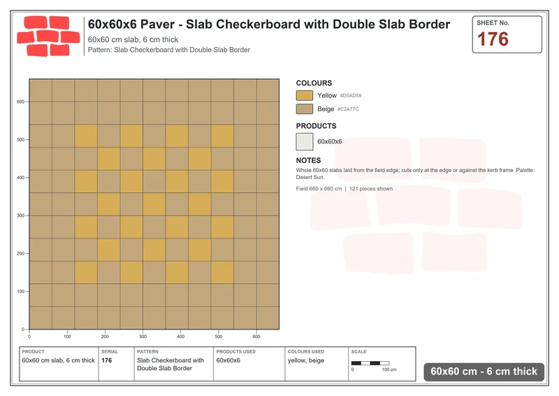 Interlock (Pasco) 60x60 cm · SQ66-176 · Slab Checkerboard with Double Slab Border · Laying plan Interlock (Pasco) 60x60 cm · SQ66-176 · Slab Checkerboard with Double Slab Border · Laying plan