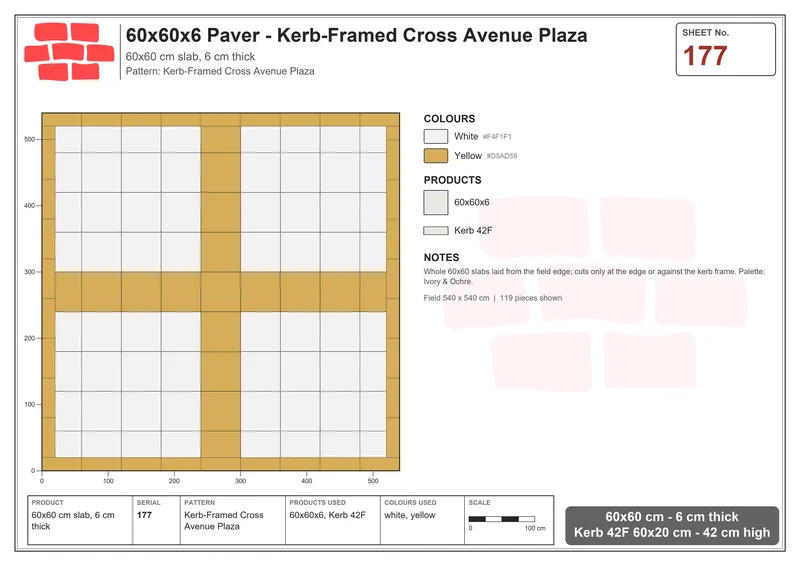 Interlock (Pasco) 60x60 cm · SQ66-177 · Kerb-Framed Cross Avenue Plaza · Laying plan Interlock (Pasco) 60x60 cm · SQ66-177 · Kerb-Framed Cross Avenue Plaza · Laying plan