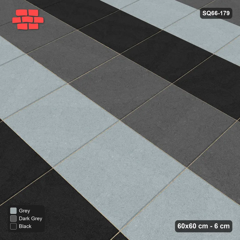 Interlock (Pasco) 60x60 cm · SQ66-179 · Three-Tone Courses with Single Slab Border · Side view Interlock (Pasco) 60x60 cm · SQ66-179 · Three-Tone Courses with Single Slab Border · Side view