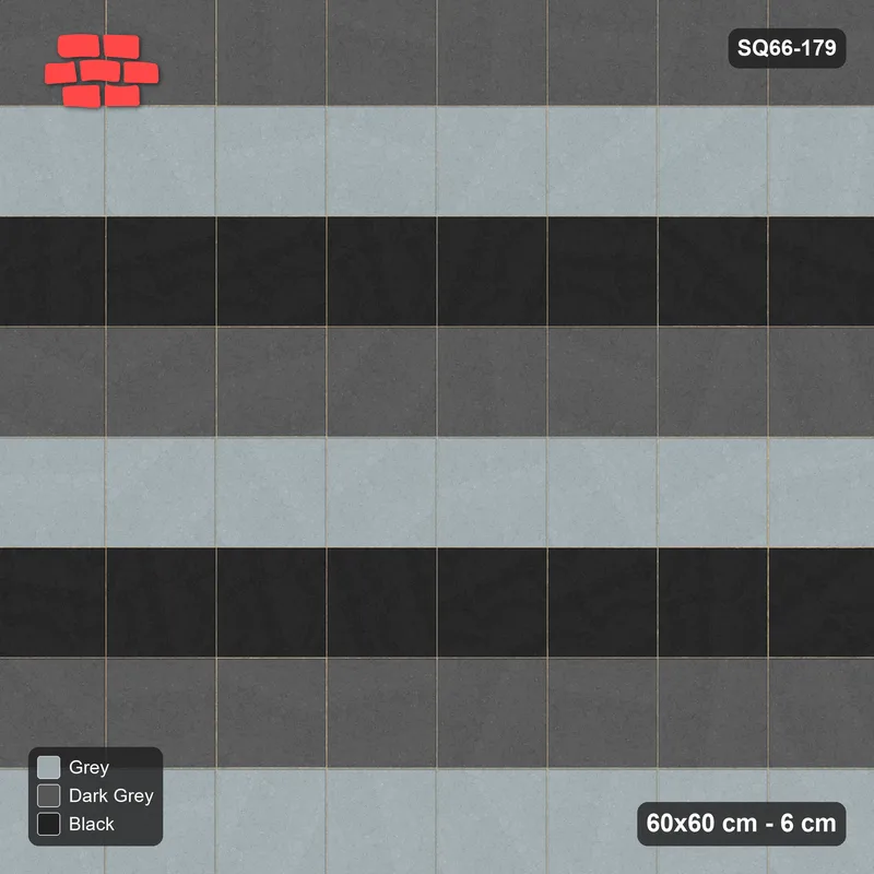 Interlock (Pasco) 60x60 cm · SQ66-179 · Three-Tone Courses with Single Slab Border · Top view Interlock (Pasco) 60x60 cm · SQ66-179 · Three-Tone Courses with Single Slab Border · Top view