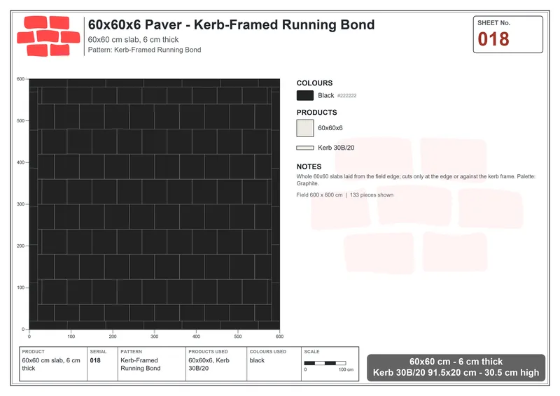 Interlock (Pasco) 60x60 cm · SQ66-18 · Kerb-Framed Running Bond · Laying plan Interlock (Pasco) 60x60 cm · SQ66-18 · Kerb-Framed Running Bond · Laying plan