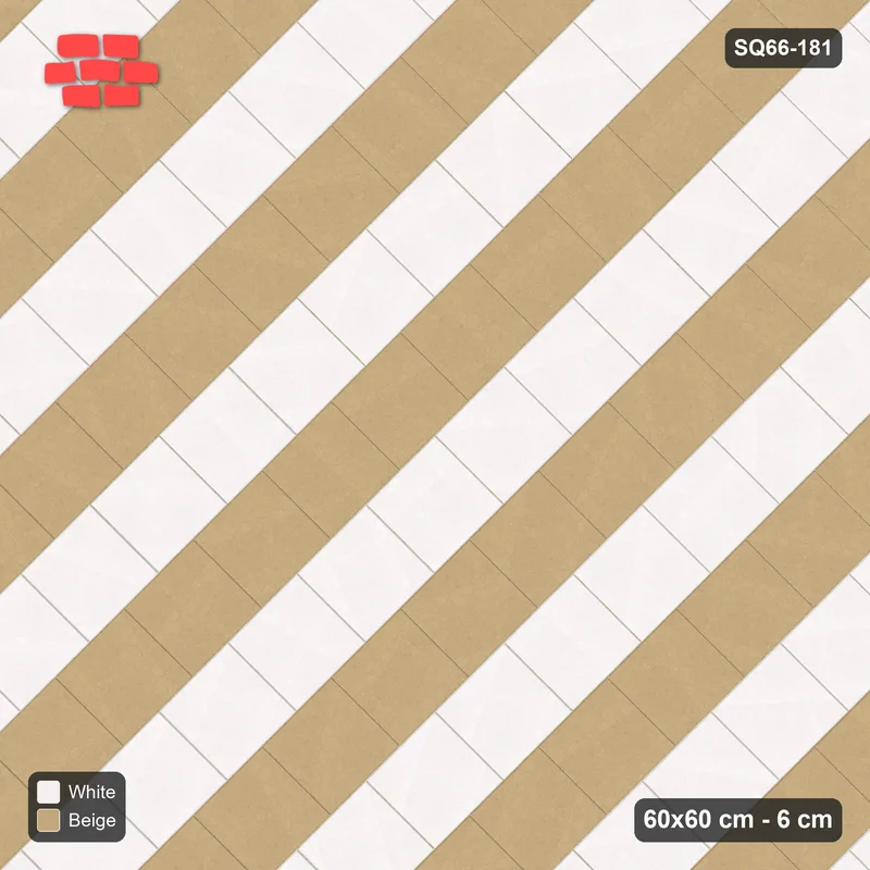 Interlock (Pasco) 60x60 cm · SQ66-181 · Diagonal Half-Bond with Tone Row Stripes · Top view Interlock (Pasco) 60x60 cm · SQ66-181 · Diagonal Half-Bond with Tone Row Stripes · Top view