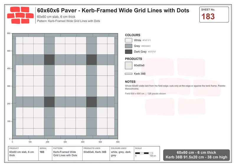 Interlock (Pasco) 60x60 cm · SQ66-183 · Kerb-Framed Wide Grid Lines with Dots · Laying plan Interlock (Pasco) 60x60 cm · SQ66-183 · Kerb-Framed Wide Grid Lines with Dots · Laying plan