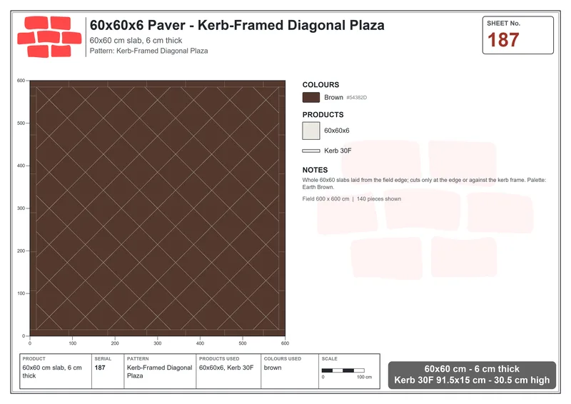 Interlock (Pasco) 60x60 cm · SQ66-187 · Kerb-Framed Diagonal Plaza · Laying plan Interlock (Pasco) 60x60 cm · SQ66-187 · Kerb-Framed Diagonal Plaza · Laying plan
