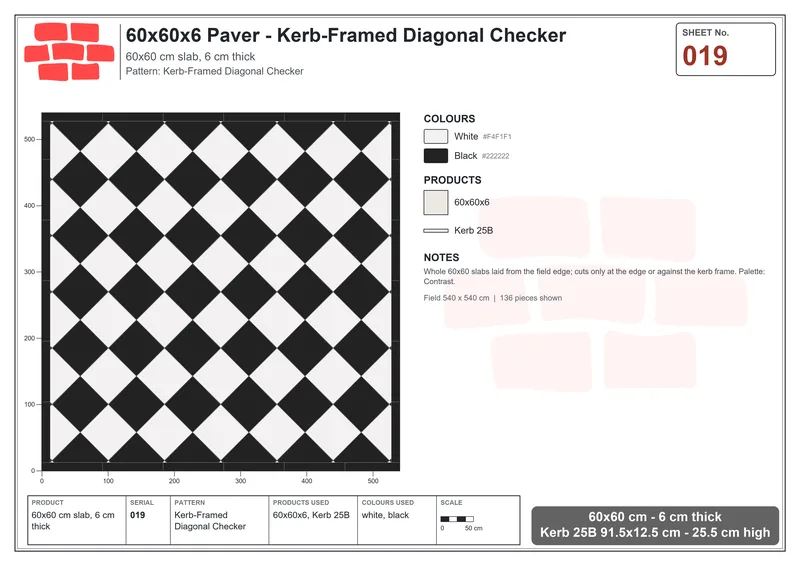 Interlock (Pasco) 60x60 cm · SQ66-19 · Kerb-Framed Diagonal Checker · Laying plan Interlock (Pasco) 60x60 cm · SQ66-19 · Kerb-Framed Diagonal Checker · Laying plan