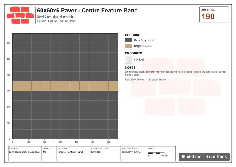 Interlock (Pasco) 60x60 cm · SQ66-190 · Centre Feature Band · Laying plan Interlock (Pasco) 60x60 cm · SQ66-190 · Centre Feature Band · Laying plan