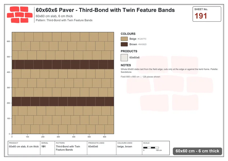 Interlock (Pasco) 60x60 cm · SQ66-191 · Vertical Half-Bond with Banded Centre Feature · Laying plan Interlock (Pasco) 60x60 cm · SQ66-191 · Vertical Half-Bond with Banded Centre Feature · Laying plan