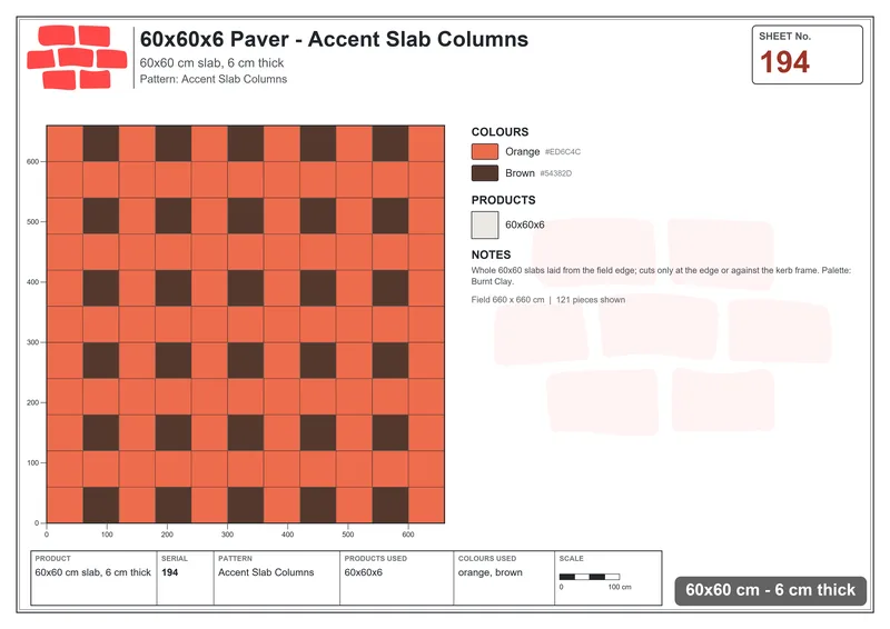 Interlock (Pasco) 60x60 cm · SQ66-194 · Accent Slab Columns · Laying plan Interlock (Pasco) 60x60 cm · SQ66-194 · Accent Slab Columns · Laying plan