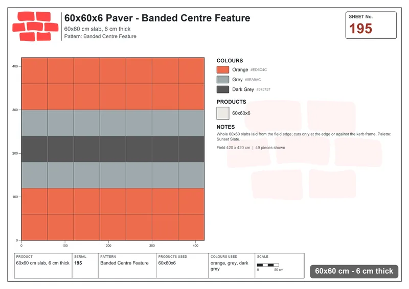 Interlock (Pasco) 60x60 cm · SQ66-195 · Banded Centre Feature · Laying plan Interlock (Pasco) 60x60 cm · SQ66-195 · Banded Centre Feature · Laying plan