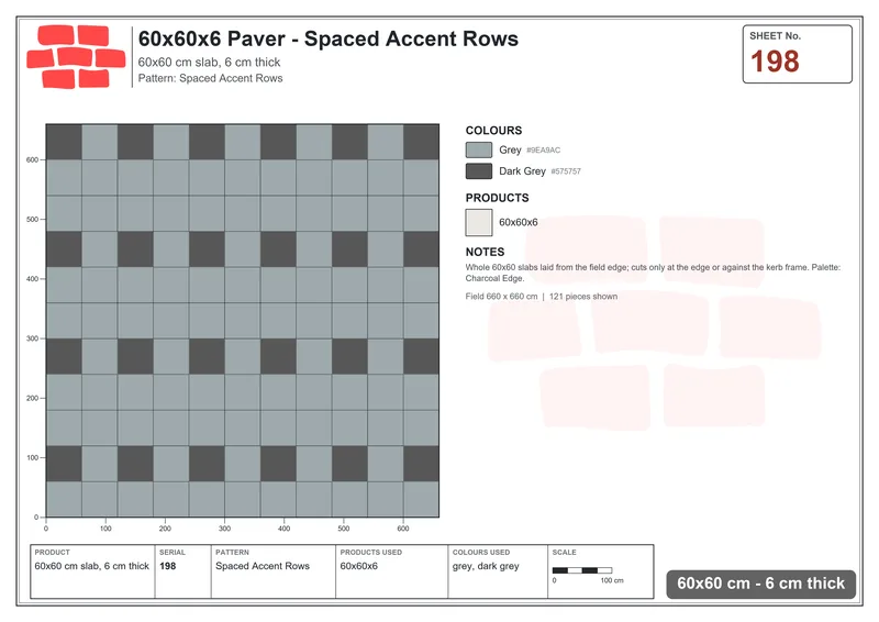 Interlock (Pasco) 60x60 cm · SQ66-198 · Third-Bond with Accent Course Every Third · Laying plan Interlock (Pasco) 60x60 cm · SQ66-198 · Third-Bond with Accent Course Every Third · Laying plan
