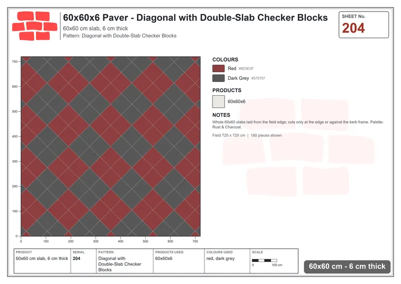 Interlock (Pasco) 60x60 cm · SQ66-204 · Vertical Quarter-Bond Plaza · Laying plan Interlock (Pasco) 60x60 cm · SQ66-204 · Vertical Quarter-Bond Plaza · Laying plan