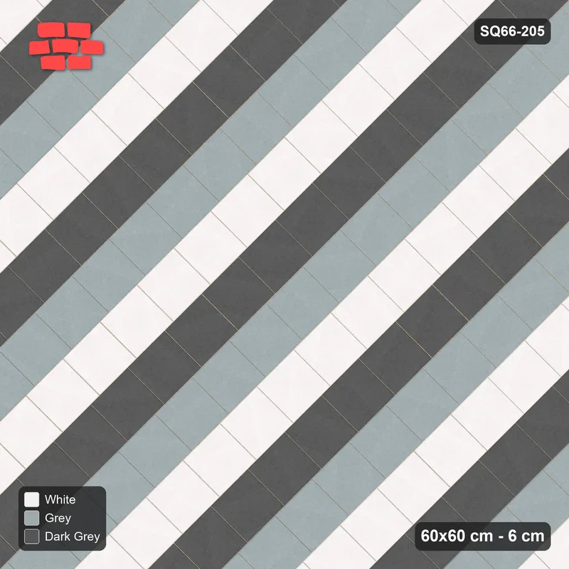 Interlock (Pasco) 60x60 cm · SQ66-205 · Diagonal Quarter-Bond with Three-Tone Courses · Top view Interlock (Pasco) 60x60 cm · SQ66-205 · Diagonal Quarter-Bond with Three-Tone Courses · Top view