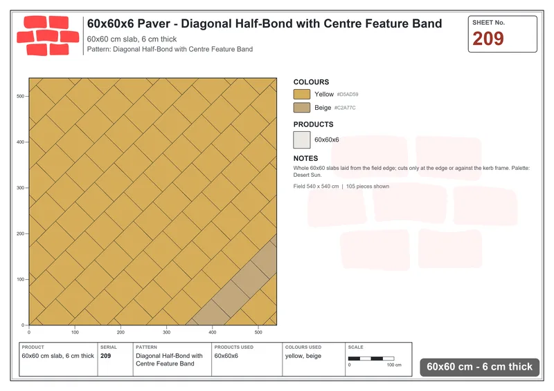 Interlock (Pasco) 60x60 cm · SQ66-209 · Diagonal with Twin Feature Bands · Laying plan Interlock (Pasco) 60x60 cm · SQ66-209 · Diagonal with Twin Feature Bands · Laying plan