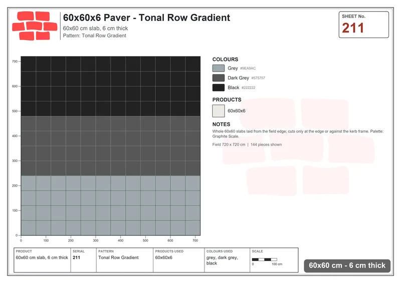 Interlock (Pasco) 60x60 cm · SQ66-211 · Diagonal with Accent Course Every Fourth · Laying plan Interlock (Pasco) 60x60 cm · SQ66-211 · Diagonal with Accent Course Every Fourth · Laying plan