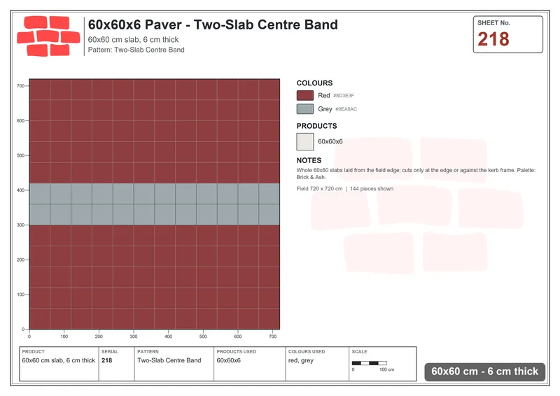 Interlock (Pasco) 60x60 cm · SQ66-218 · Two-Slab Centre Band · Laying plan Interlock (Pasco) 60x60 cm · SQ66-218 · Two-Slab Centre Band · Laying plan