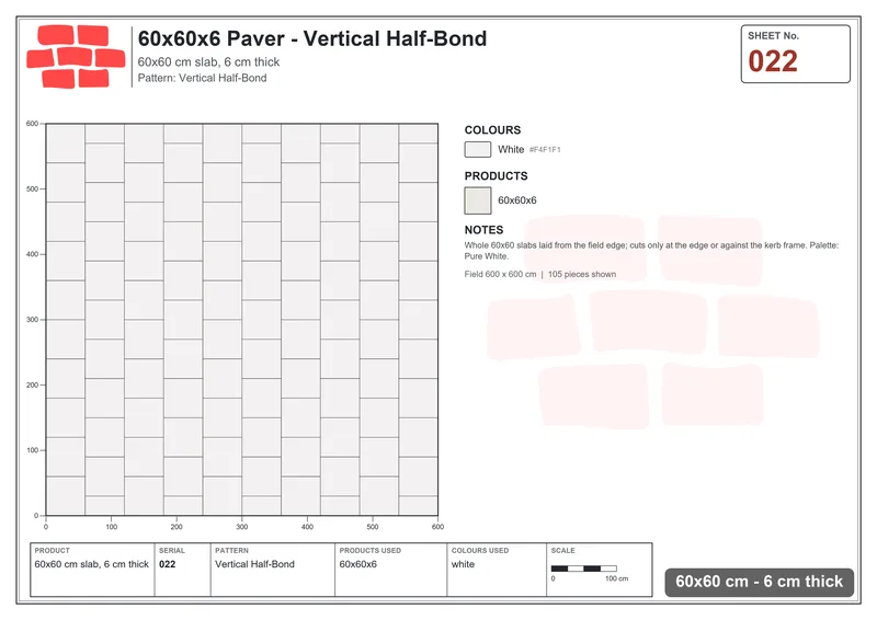 Interlock (Pasco) 60x60 cm · SQ66-22 · Vertical Half-Bond · Laying plan Interlock (Pasco) 60x60 cm · SQ66-22 · Vertical Half-Bond · Laying plan