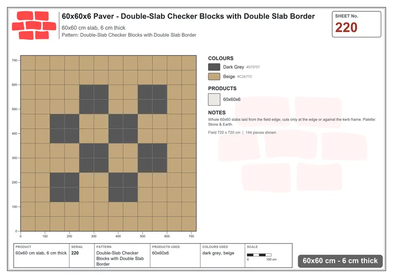 Interlock (Pasco) 60x60 cm · SQ66-220 · Double-Slab Checker Blocks with Double Slab Border · Laying plan Interlock (Pasco) 60x60 cm · SQ66-220 · Double-Slab Checker Blocks with Double Slab Border · Laying plan