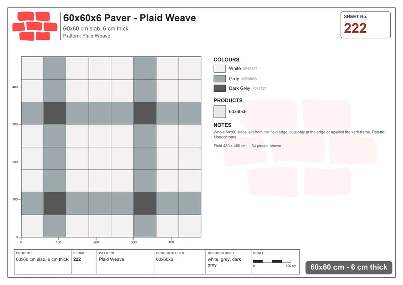 Interlock (Pasco) 60x60 cm · SQ66-222 · Plaid Weave · Laying plan Interlock (Pasco) 60x60 cm · SQ66-222 · Plaid Weave · Laying plan
