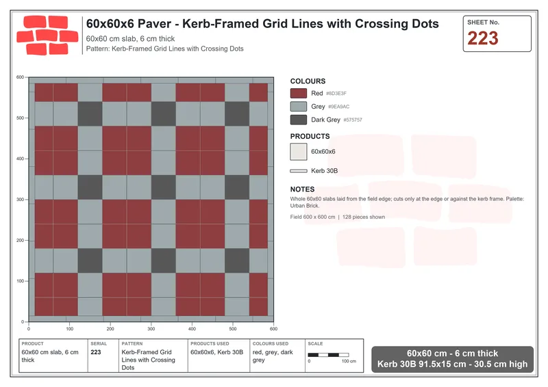 Interlock (Pasco) 60x60 cm · SQ66-223 · Kerb-Framed Grid Lines with Crossing Dots · Laying plan Interlock (Pasco) 60x60 cm · SQ66-223 · Kerb-Framed Grid Lines with Crossing Dots · Laying plan