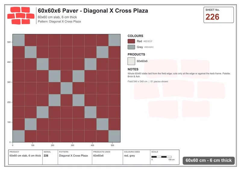 Interlock (Pasco) 60x60 cm · SQ66-226 · Diagonal X Cross Plaza · Laying plan Interlock (Pasco) 60x60 cm · SQ66-226 · Diagonal X Cross Plaza · Laying plan
