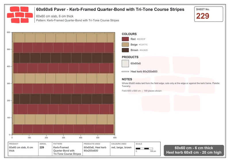Interlock (Pasco) 60x60 cm · SQ66-229 · Kerb-Framed Quarter-Bond with Tri-Tone Course Stripes · Laying plan Interlock (Pasco) 60x60 cm · SQ66-229 · Kerb-Framed Quarter-Bond with Tri-Tone Course Stripes · Laying plan