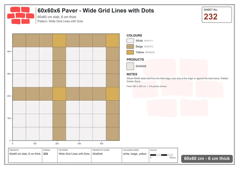 Interlock (Pasco) 60x60 cm · SQ66-232 · Wide Grid Lines with Dots · Laying plan Interlock (Pasco) 60x60 cm · SQ66-232 · Wide Grid Lines with Dots · Laying plan