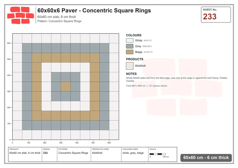 Interlock (Pasco) 60x60 cm · SQ66-233 · Concentric Square Rings · Laying plan Interlock (Pasco) 60x60 cm · SQ66-233 · Concentric Square Rings · Laying plan