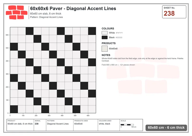 Interlock (Pasco) 60x60 cm · SQ66-238 · Diagonal Accent Lines · Laying plan Interlock (Pasco) 60x60 cm · SQ66-238 · Diagonal Accent Lines · Laying plan