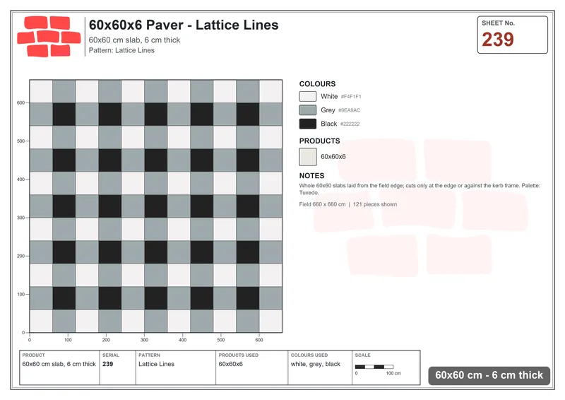 Interlock (Pasco) 60x60 cm · SQ66-239 · Tri-Tone Checker · Laying plan Interlock (Pasco) 60x60 cm · SQ66-239 · Tri-Tone Checker · Laying plan