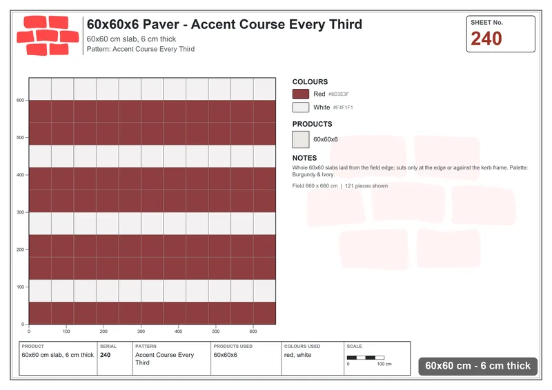 Interlock (Pasco) 60x60 cm · SQ66-240 · Half-Bond with Banded Centre Feature · Laying plan Interlock (Pasco) 60x60 cm · SQ66-240 · Half-Bond with Banded Centre Feature · Laying plan