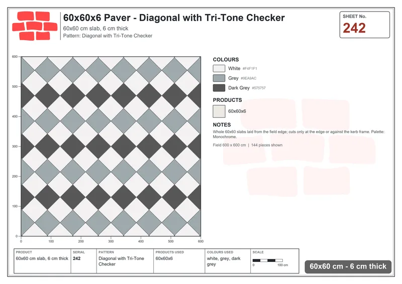 Interlock (Pasco) 60x60 cm · SQ66-242 · Diagonal with Tri-Tone Checker · Laying plan Interlock (Pasco) 60x60 cm · SQ66-242 · Diagonal with Tri-Tone Checker · Laying plan