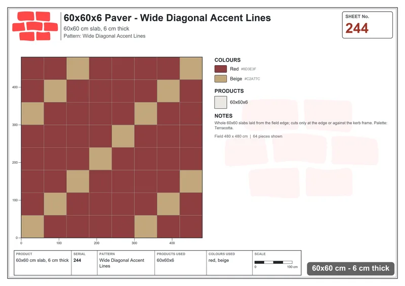 Interlock (Pasco) 60x60 cm · SQ66-244 · Wide Diagonal Accent Lines · Laying plan Interlock (Pasco) 60x60 cm · SQ66-244 · Wide Diagonal Accent Lines · Laying plan
