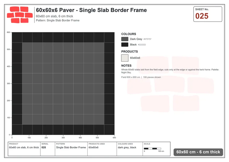 Interlock (Pasco) 60x60 cm · SQ66-25 · Single Slab Border Frame · Laying plan Interlock (Pasco) 60x60 cm · SQ66-25 · Single Slab Border Frame · Laying plan