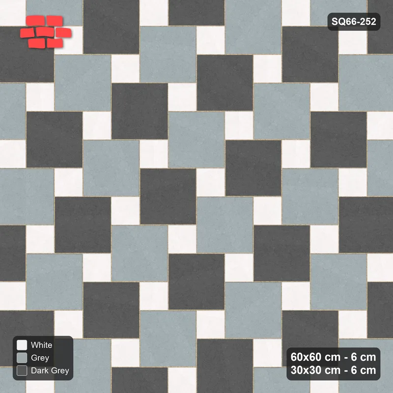 Interlock (Pasco) 60x60 cm · SQ66-252 · Offset Lattice, 30x30 Holes, Alternating Slabs, Mirrored · Top view Interlock (Pasco) 60x60 cm · SQ66-252 · Offset Lattice, 30x30 Holes, Alternating Slabs, Mirrored · Top view