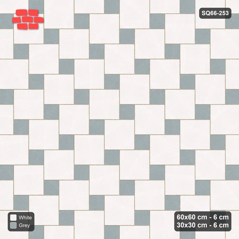 Interlock (Pasco) 60x60 cm · SQ66-253 · Offset Lattice, 30x30 Holes, Solid Slabs, Kerb, 520 cm · Top view Interlock (Pasco) 60x60 cm · SQ66-253 · Offset Lattice, 30x30 Holes, Solid Slabs, Kerb, 520 cm · Top view