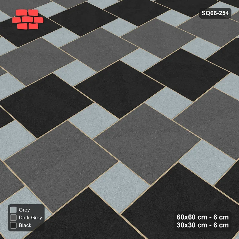 Interlock (Pasco) 60x60 cm · SQ66-254 · Offset Lattice, 30x30 Holes, Row Tones, Mirrored, 540 cm · Side view Interlock (Pasco) 60x60 cm · SQ66-254 · Offset Lattice, 30x30 Holes, Row Tones, Mirrored, 540 cm · Side view
