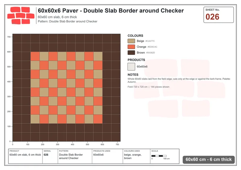 Interlock (Pasco) 60x60 cm · SQ66-26 · Double Slab Border around Checker · Laying plan Interlock (Pasco) 60x60 cm · SQ66-26 · Double Slab Border around Checker · Laying plan