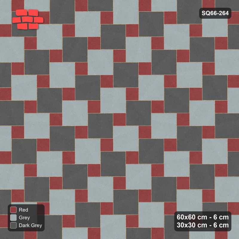 Interlock (Pasco) 60x60 cm · SQ66-264 · Offset Lattice, 30x30 Holes, Alternating Slabs, 570 cm · Top view Interlock (Pasco) 60x60 cm · SQ66-264 · Offset Lattice, 30x30 Holes, Alternating Slabs, 570 cm · Top view