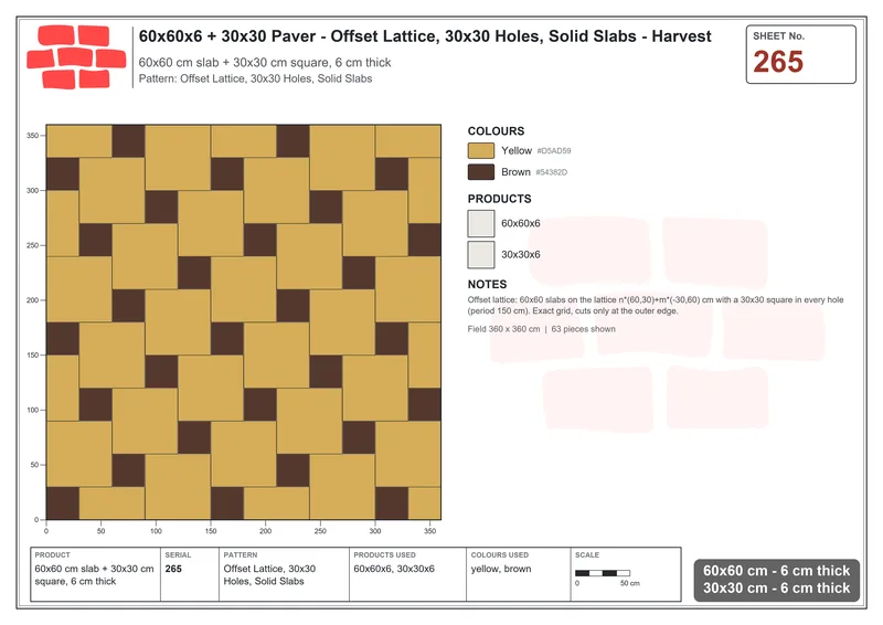 Interlock (Pasco) 60x60 cm · SQ66-265 · Offset Lattice, 30x30 Holes, Solid Slabs · Laying plan Interlock (Pasco) 60x60 cm · SQ66-265 · Offset Lattice, 30x30 Holes, Solid Slabs · Laying plan