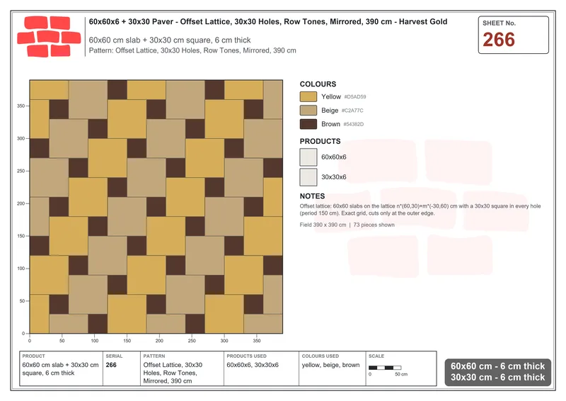Interlock (Pasco) 60x60 cm · SQ66-266 · Offset Lattice, 30x30 Holes, Row Tones, Mirrored, 390 cm · Laying plan Interlock (Pasco) 60x60 cm · SQ66-266 · Offset Lattice, 30x30 Holes, Row Tones, Mirrored, 390 cm · Laying plan