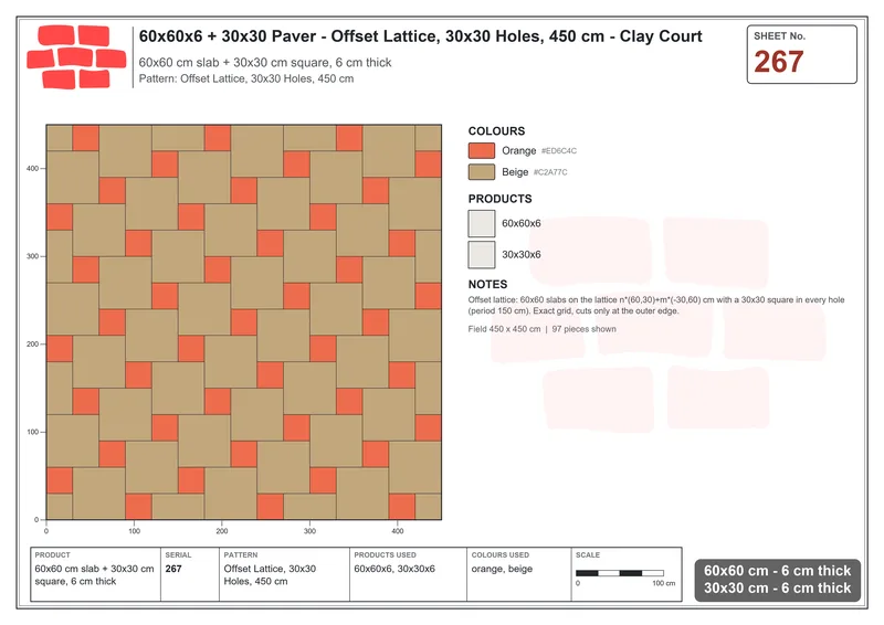 Interlock (Pasco) 60x60 cm · SQ66-267 · Offset Lattice, 30x30 Holes, 450 cm · Laying plan Interlock (Pasco) 60x60 cm · SQ66-267 · Offset Lattice, 30x30 Holes, 450 cm · Laying plan