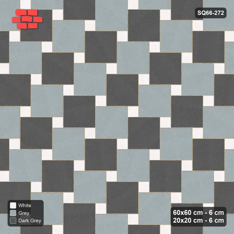 Interlock (Pasco) 60x60 cm · SQ66-272 · Offset Lattice, 20x20 Holes, Alternating Slabs, Mirrored · Top view Interlock (Pasco) 60x60 cm · SQ66-272 · Offset Lattice, 20x20 Holes, Alternating Slabs, Mirrored · Top view