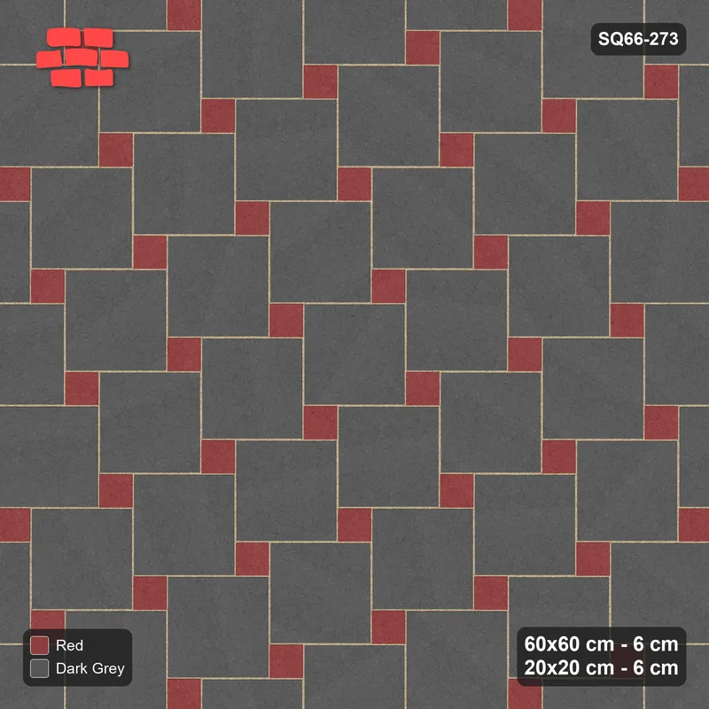 Interlock (Pasco) 60x60 cm · SQ66-273 · Offset Lattice, 20x20 Holes, Solid Slabs, Kerb, 460 cm · Top view Interlock (Pasco) 60x60 cm · SQ66-273 · Offset Lattice, 20x20 Holes, Solid Slabs, Kerb, 460 cm · Top view