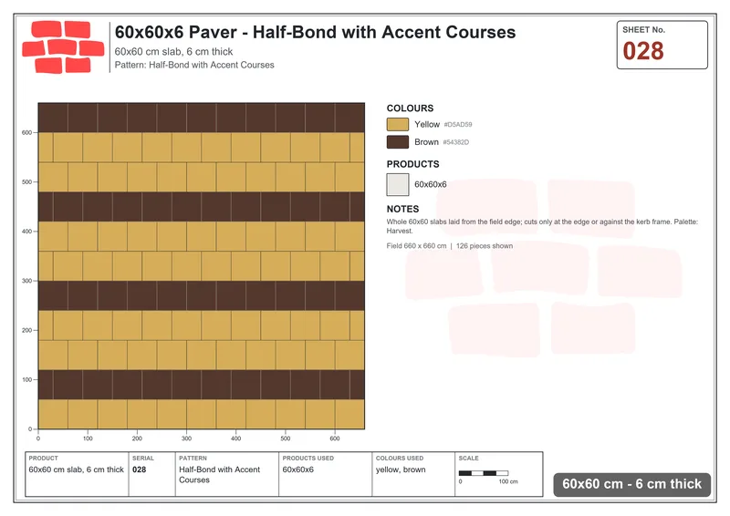 Interlock (Pasco) 60x60 cm · SQ66-28 · Half-Bond with Accent Courses · Laying plan Interlock (Pasco) 60x60 cm · SQ66-28 · Half-Bond with Accent Courses · Laying plan