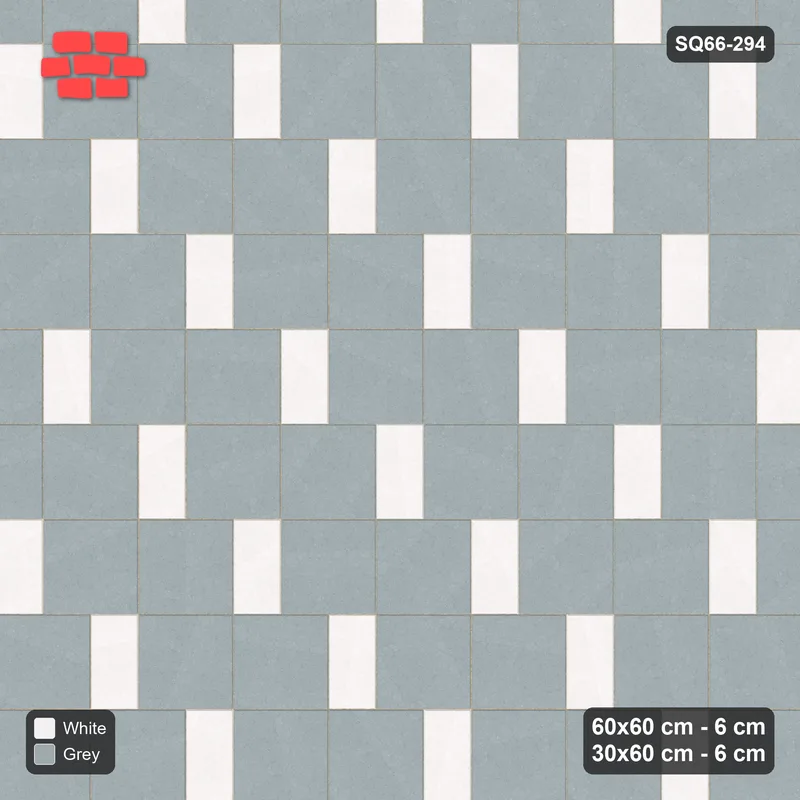 Interlock (Pasco) 60x60 cm · SQ66-294 · Slab Pair + 30x60 Plank Step, Solid Slabs, Left, Kerb · Top view Interlock (Pasco) 60x60 cm · SQ66-294 · Slab Pair + 30x60 Plank Step, Solid Slabs, Left, Kerb · Top view