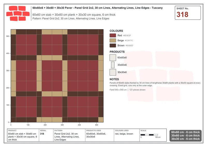 Interlock (Pasco) 60x60 cm · SQ66-318 · Panel Grid 2x2, 30 cm Lines, Alternating Lines, Line Edges · Laying plan Interlock (Pasco) 60x60 cm · SQ66-318 · Panel Grid 2x2, 30 cm Lines, Alternating Lines, Line Edges · Laying plan