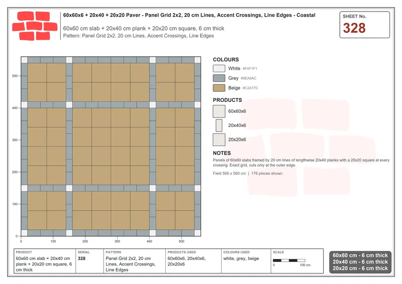 Interlock (Pasco) 60x60 cm · SQ66-328 · Panel Grid 2x2, 20 cm Lines, Accent Crossings, Line Edges · Laying plan Interlock (Pasco) 60x60 cm · SQ66-328 · Panel Grid 2x2, 20 cm Lines, Accent Crossings, Line Edges · Laying plan