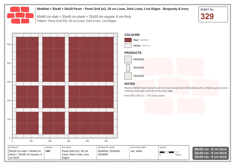 Interlock (Pasco) 60x60 cm · SQ66-329 · Panel Grid 2x2, 20 cm Lines, Dark Lines, Line Edges · Laying plan Interlock (Pasco) 60x60 cm · SQ66-329 · Panel Grid 2x2, 20 cm Lines, Dark Lines, Line Edges · Laying plan